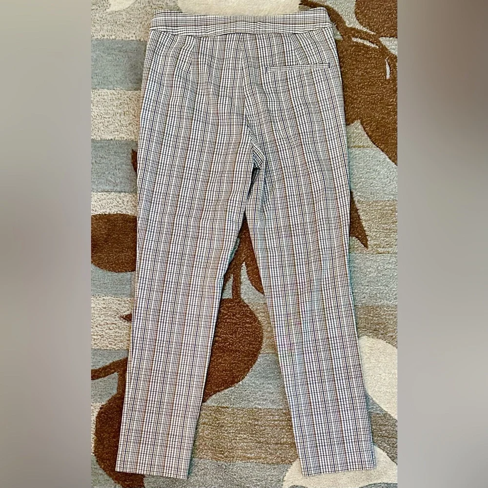 Zara Flat Waist Plaid Tapered Trousers in Navy Tan & Gold - Picture 5 of 6